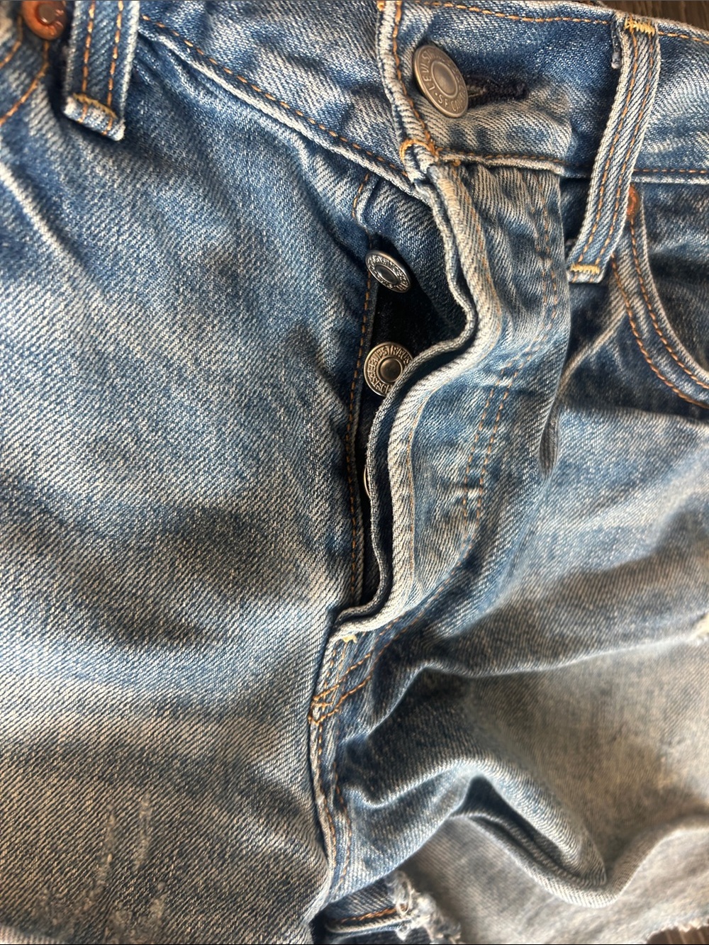 Women’s Levi's Strauss Blue Distressed button fly Denim Cutoff Shorts size 28 - Picture 2 of 7